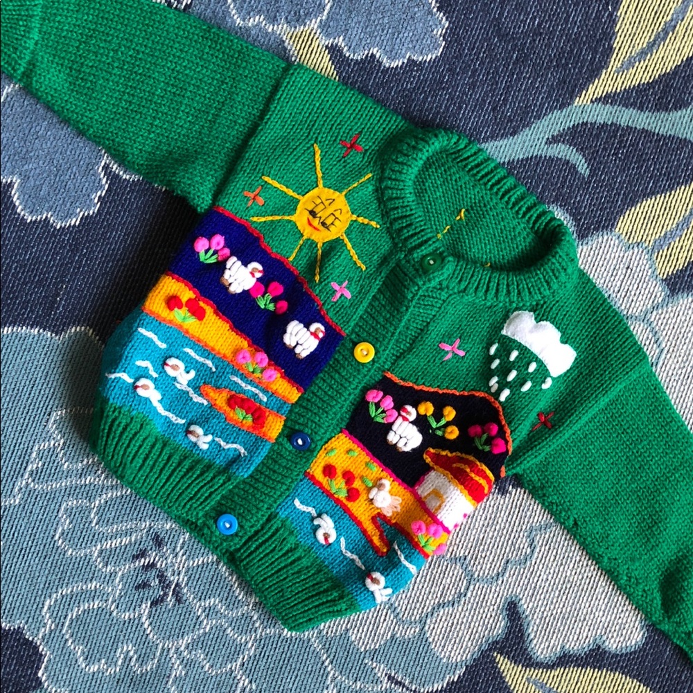 NWOT Mexican hand-embroidered knit cardigan